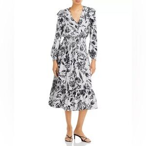 AQUA Smocked Floral Print Midi Dress Size S